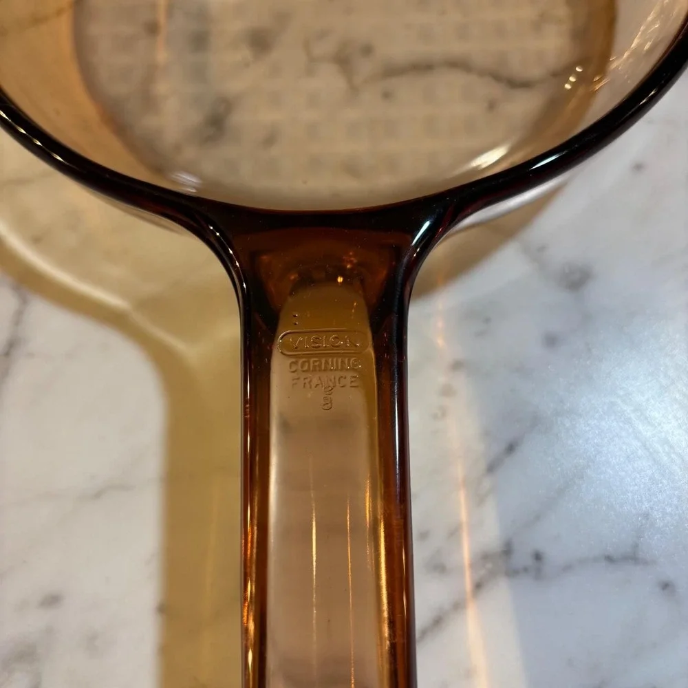 Visions by Corning Amber Glass Skillet V-1.5-B Made in France 7 Inch Pan Vintage